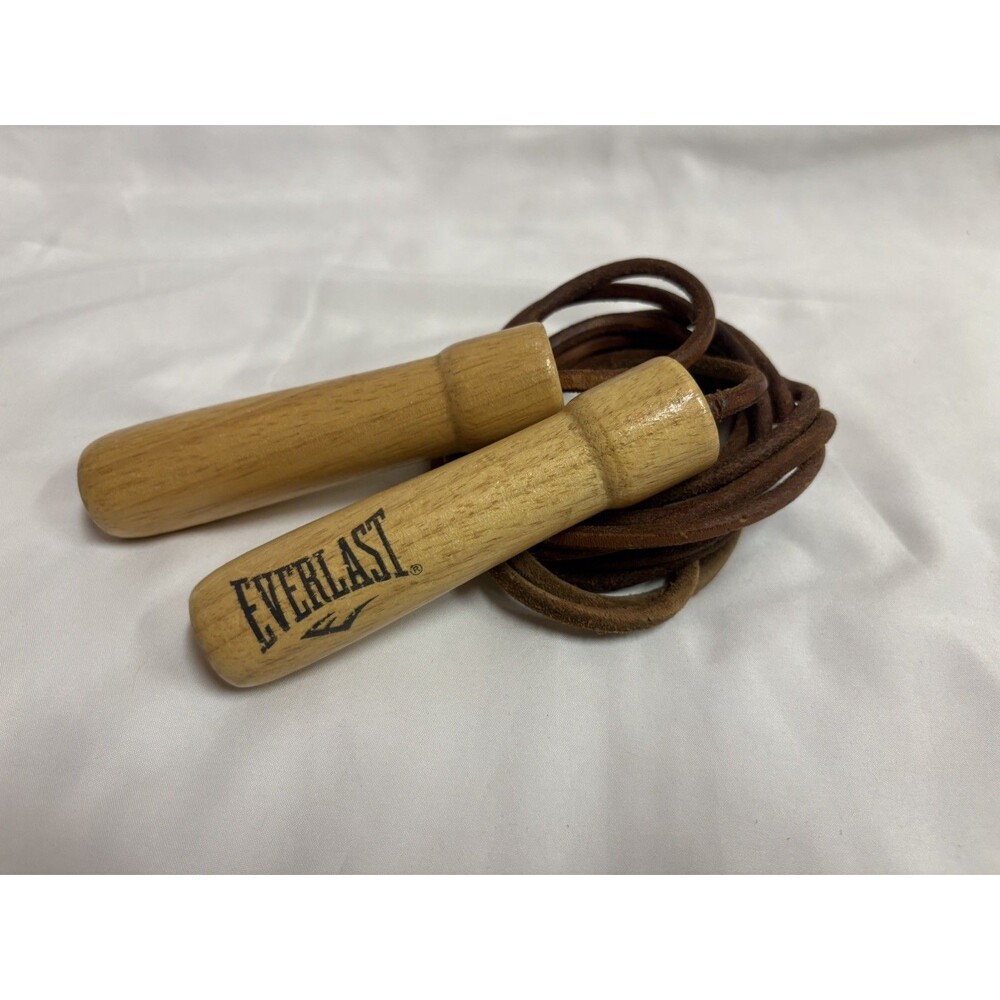 Vintage Everlast Leather Jump rope Wood Handless Model 4477 9.5 Ft Made In USA